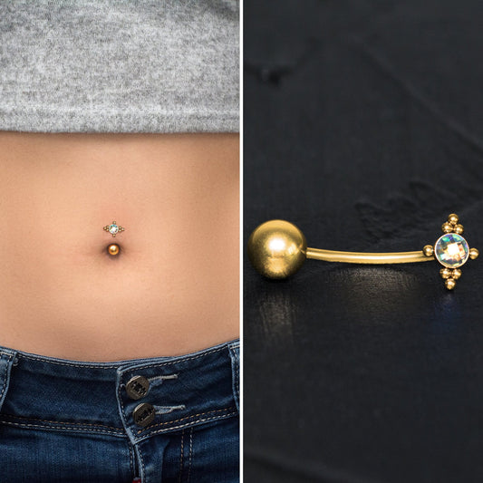 Surgical Steel Belly Button Ring CZ - TitaniumFashion