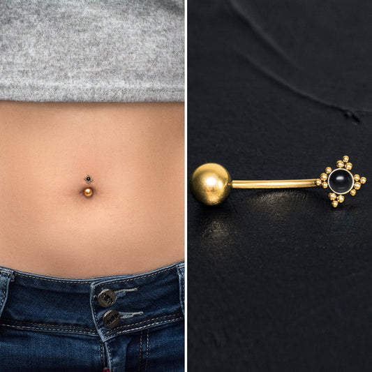 Surgical Steel Belly Ring Onyx - TitaniumFashion