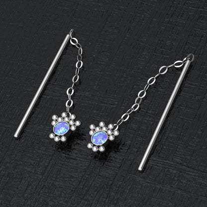 Opal Chain Threader Earrings - TitaniumFashion