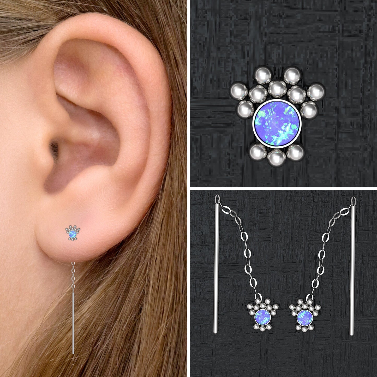 Opal Chain Threader Earrings - TitaniumFashion