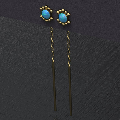 Drop Chain Earrings Opal - TitaniumFashion