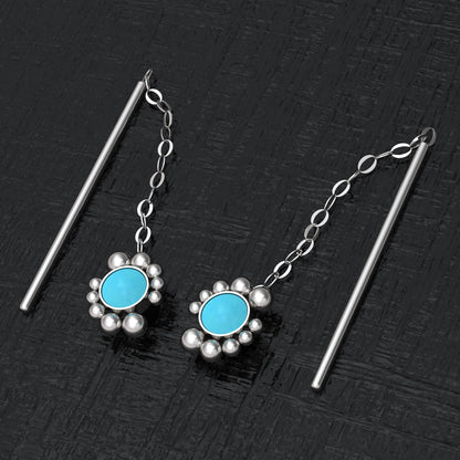 Chain Threader Earrings Turquoise - TitaniumFashion