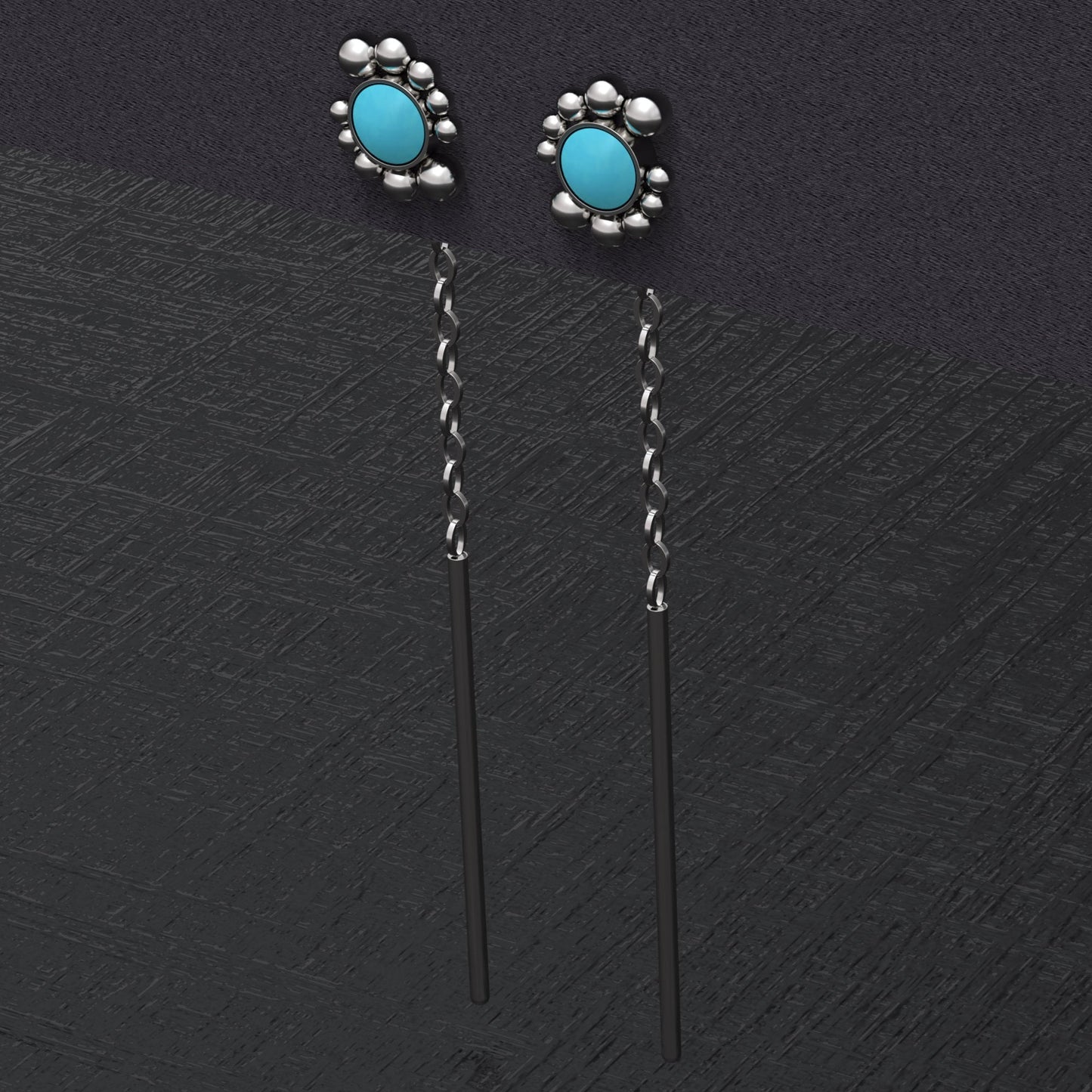 Chain Threader Earrings Turquoise - TitaniumFashion