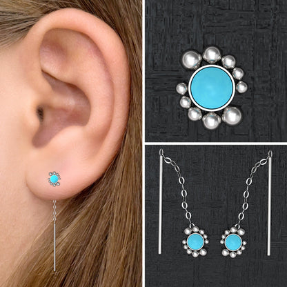 Chain Threader Earrings Turquoise - TitaniumFashion