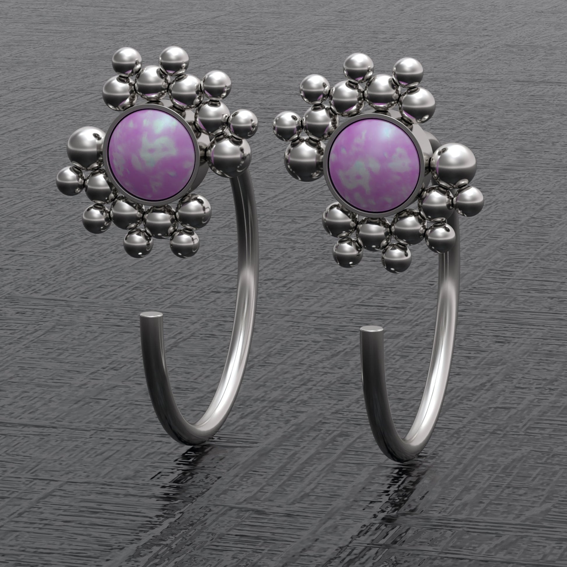 Surgical Steel Open Hoop Earrings Opal - TitaniumFashion