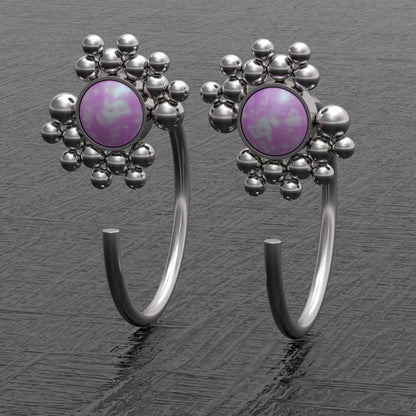 Surgical Steel Open Hoop Earrings Opal - TitaniumFashion