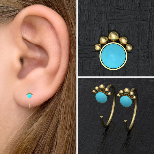 Huggie Hoop Earrings Turquoise - TitaniumFashion