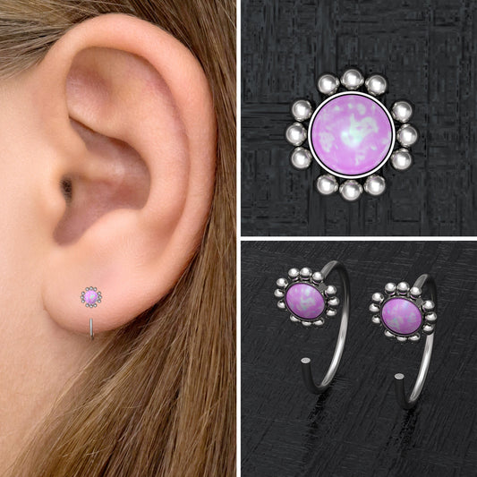 Surgical Steel Huggie Earrings Opal - TitaniumFashion