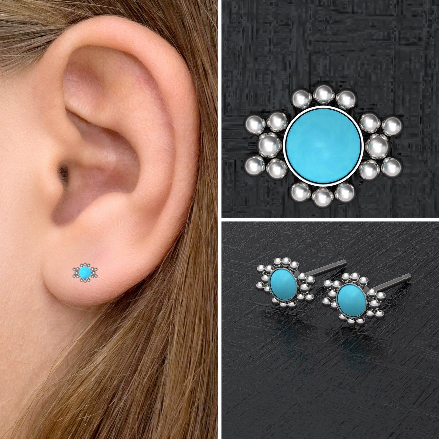 Simple Stud Earrings Turquoise - TitaniumFashion