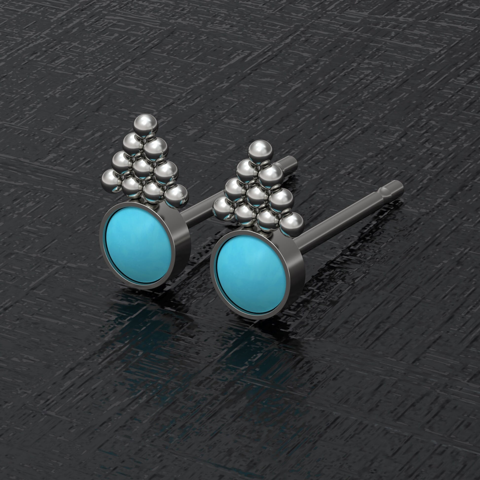 Turquoise Small Stud Earrings Titanium - TitaniumFashion