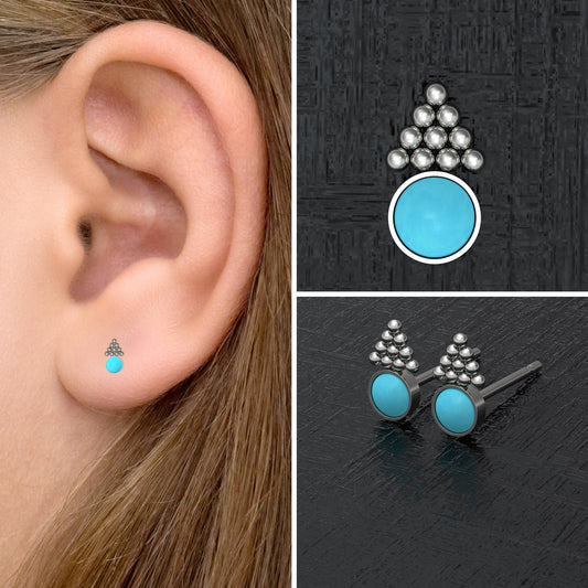 Turquoise Small Stud Earrings Titanium - TitaniumFashion