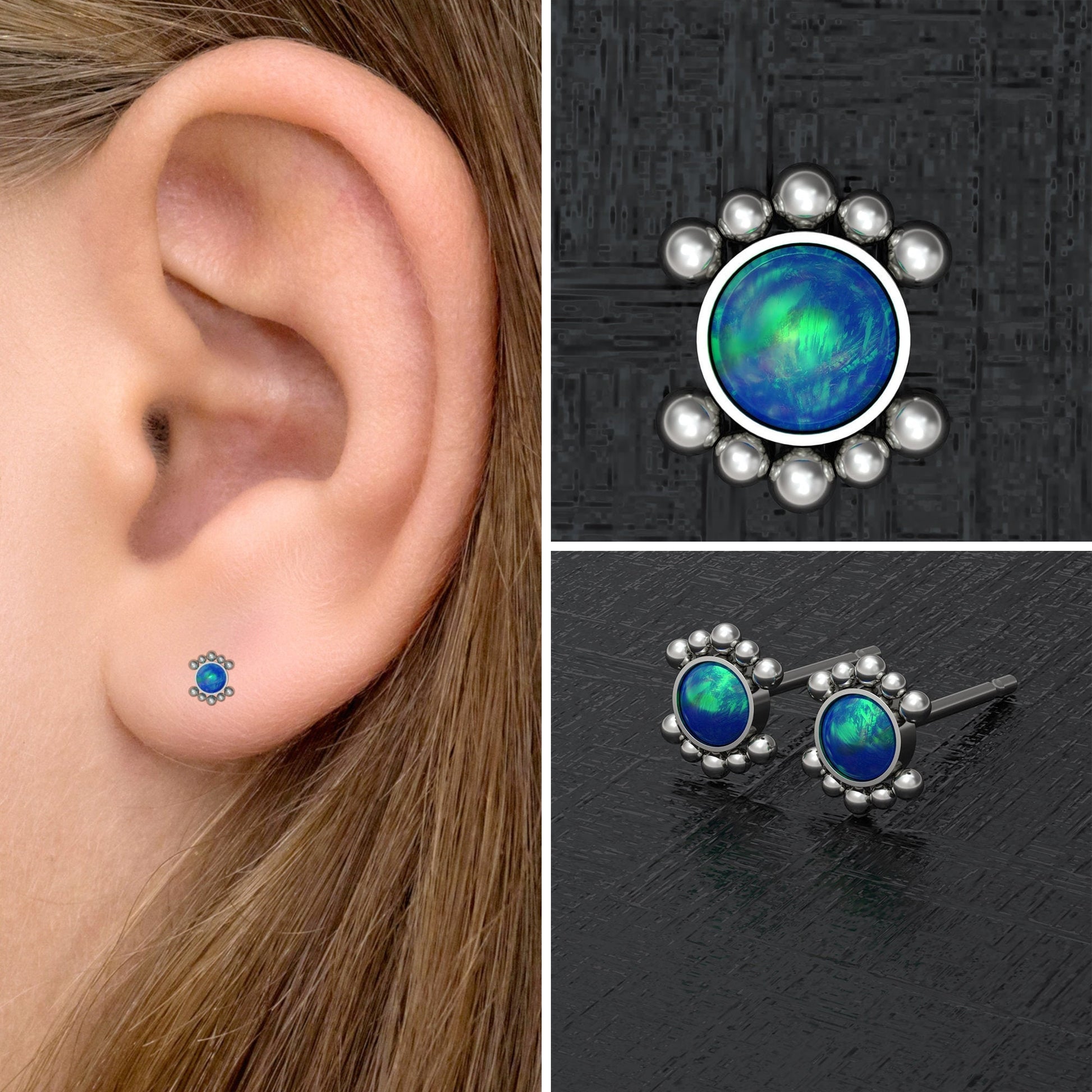 Opal Small Stud Earrings Titanium - TitaniumFashion