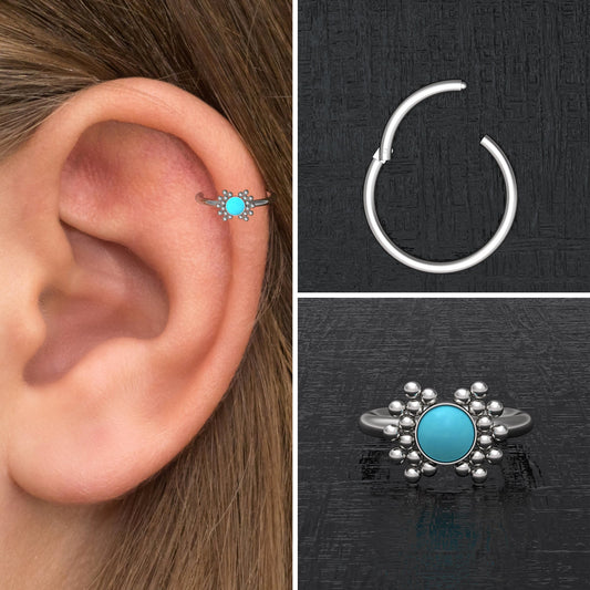 Turquoise Rook Earring Surgical Steel - TitaniumFashion