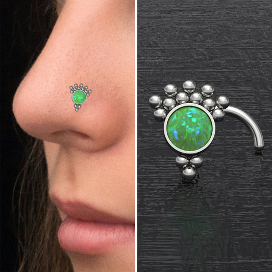 Opal Nose Bone Stud Titanium - TitaniumFashion