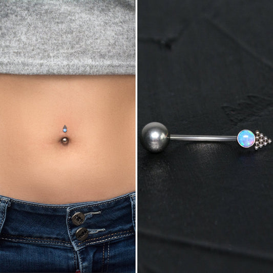 Surgical Steel Belly Ring Opal - TitaniumFashion