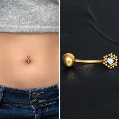 Surgical Steel Belly Button Ring Opal - TitaniumFashion