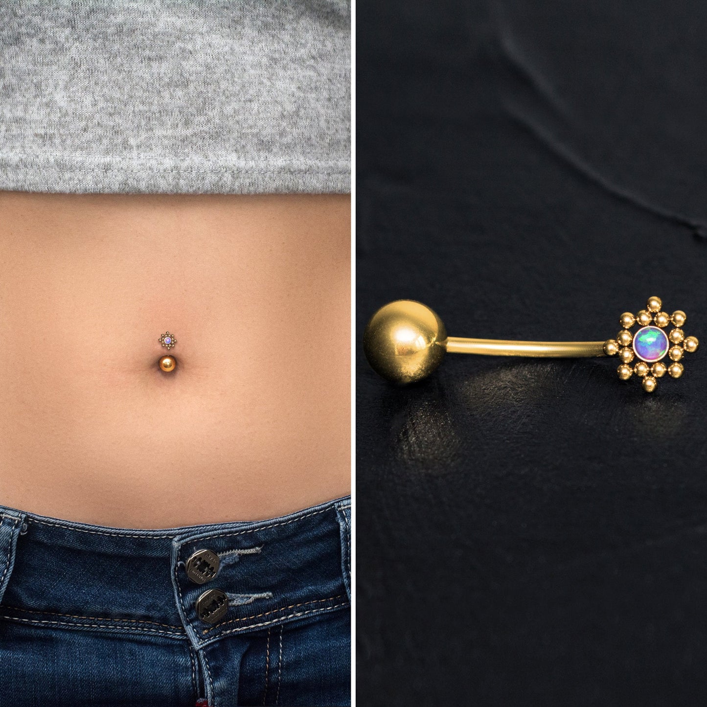 Opal Belly Ring Surgical Steel - TitaniumFashion