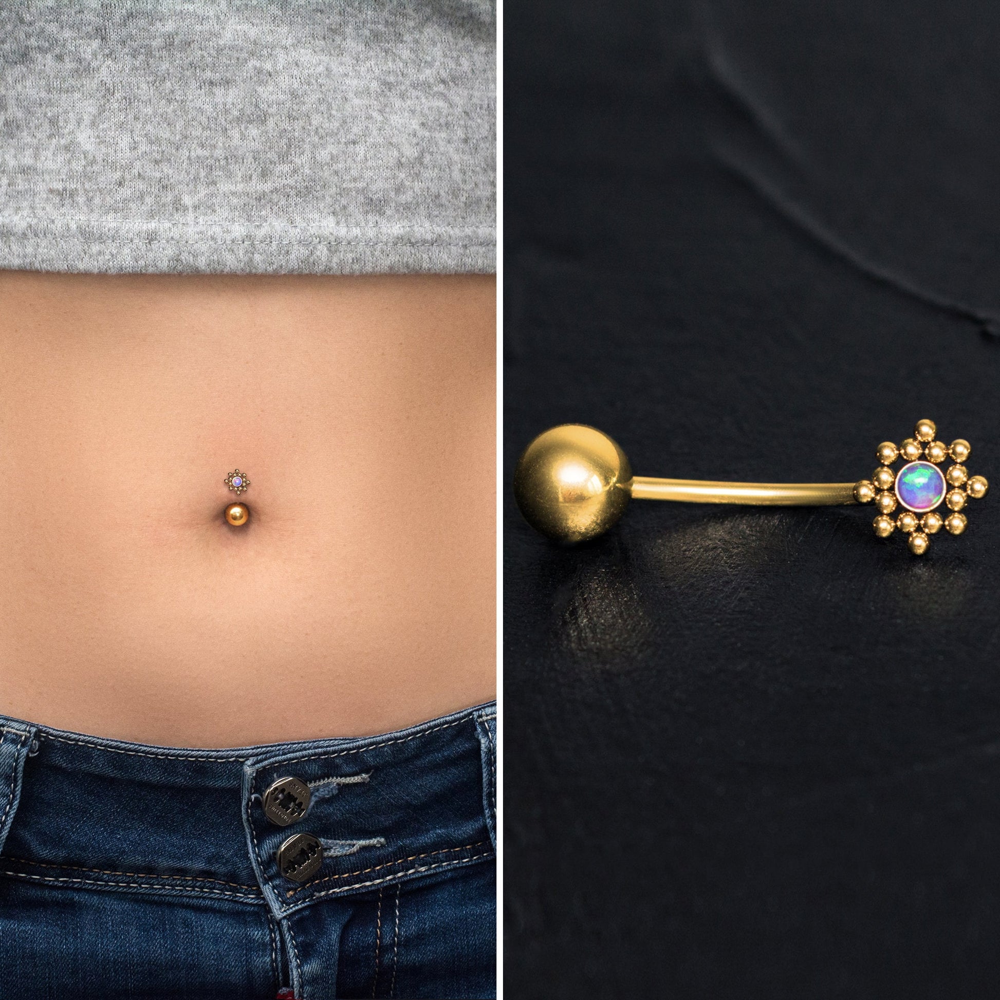 Opal Belly Ring Surgical Steel - TitaniumFashion