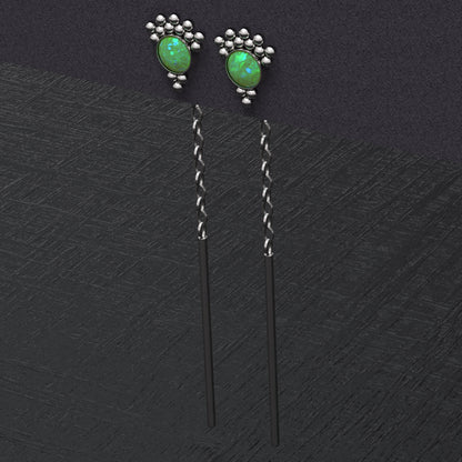 Opal Drop Dangle Earrings Surgical Steel - TitaniumFashion