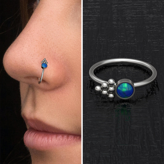 Titanium Nose Ring Hoop Opal - TitaniumFashion