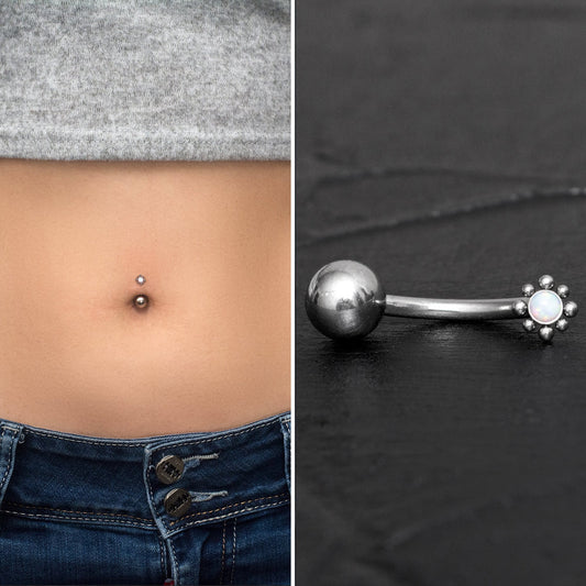 Opal Belly Button Ring Titanium Implant Grade - TitaniumFashion