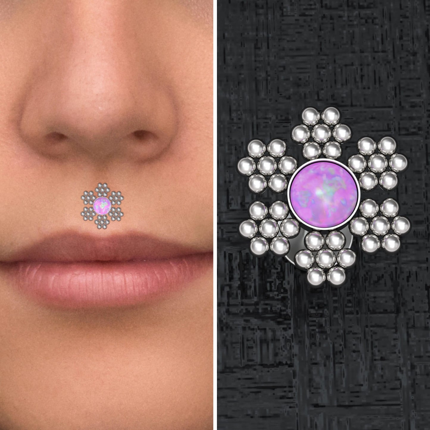 Surgical Steel Lip Ring Opal - TitaniumFashion