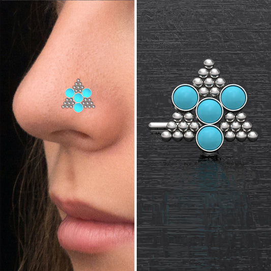 Turquoise Nose Bone Stud Surgical Steel - TitaniumFashion