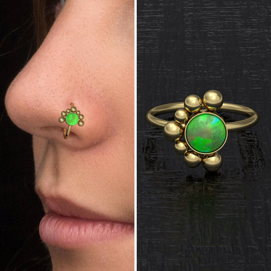 Surgical Steel Nose Ring Hoop Opal - TitaniumFashion