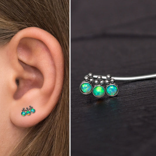 Opal Ear Climber Earrings Surgical Steel - TitaniumFashion