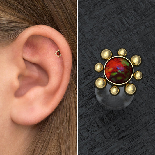 Flat Back Tragus Earring Opal - TitaniumFashion