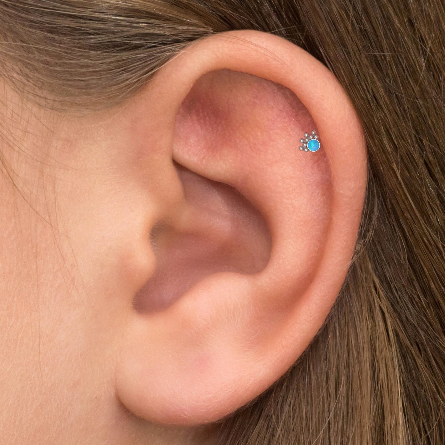 Surgical Steel Flat Back Tragus Earring Opal - TitaniumFashion