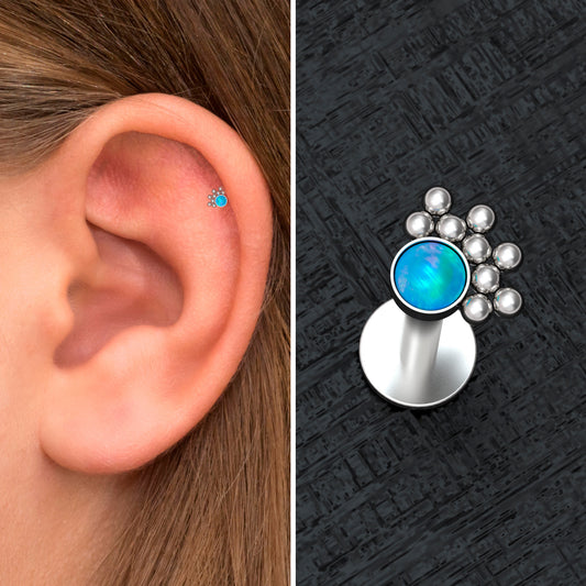 Surgical Steel Flat Back Tragus Earring Opal - TitaniumFashion