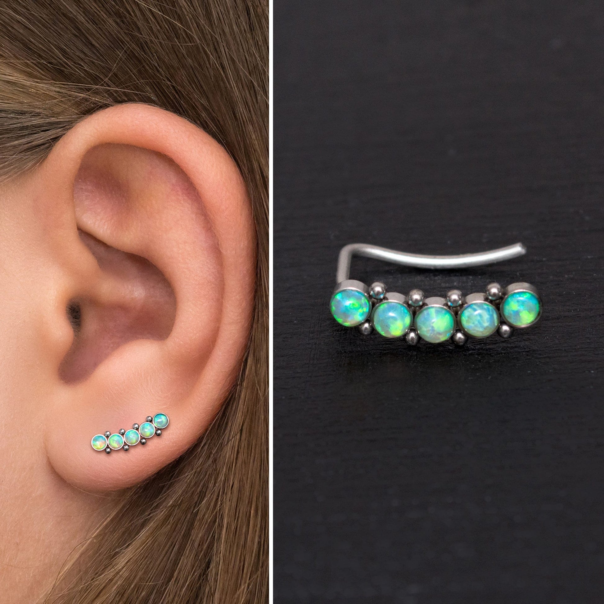 Opal Ear Climber Earrings Surgical Steel - TitaniumFashion