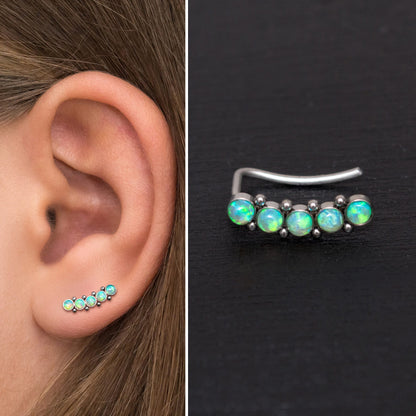 Opal Ear Climber Earrings Surgical Steel - TitaniumFashion