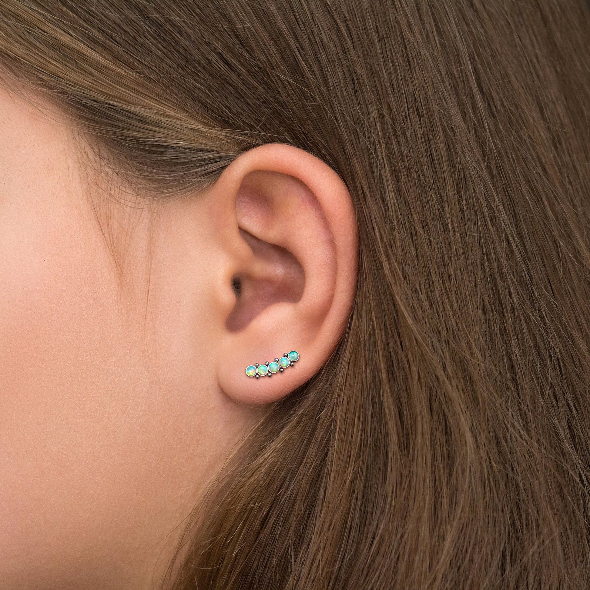 Opal Ear Climber Earrings Surgical Steel - TitaniumFashion