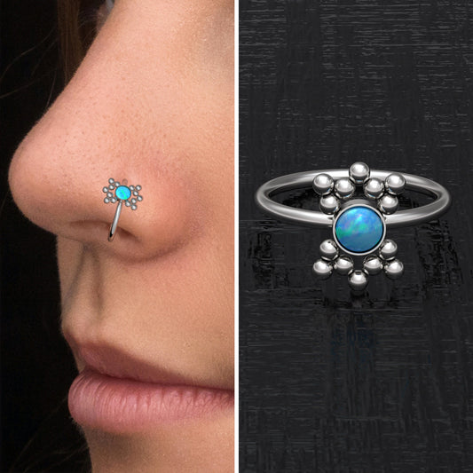 Surgical Steel Nose Hoop Opal - TitaniumFashion