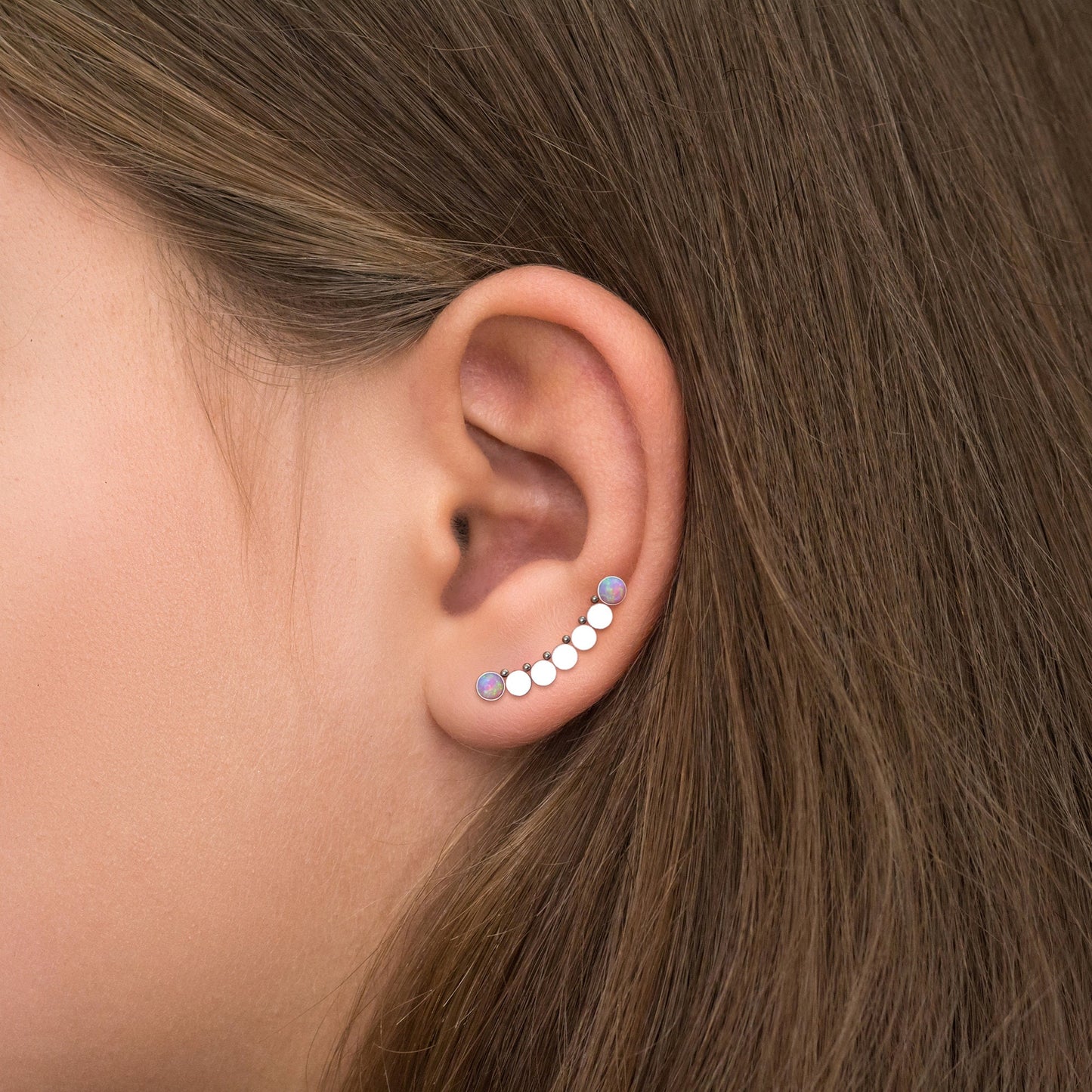 Surgical Steel Ear Crawler Opal - TitaniumFashion