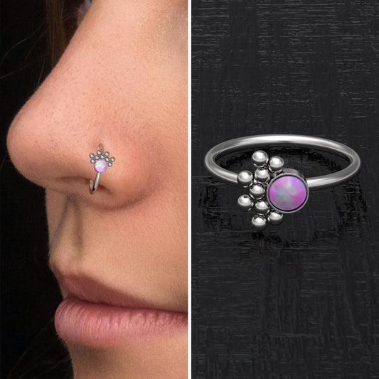 Opal Nose Ring Surgical Steel - TitaniumFashion