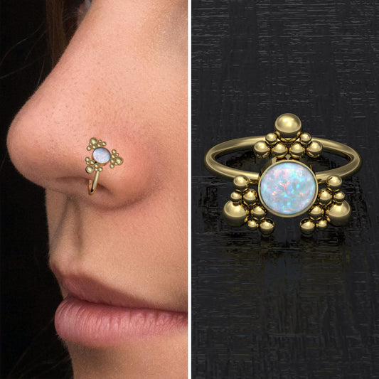 Surgical Steel Nose Hoop Opal - TitaniumFashion