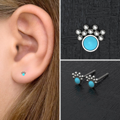 Turquoise Small Stud Earrings Titanium - TitaniumFashion