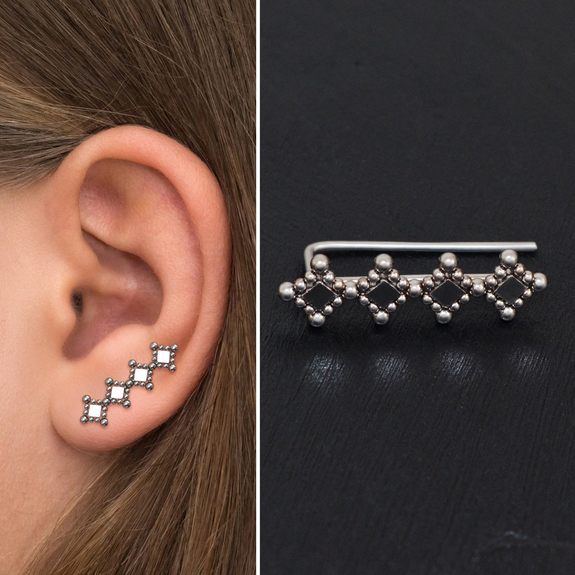 Up The Ear Earrings Surgical Steel - TitaniumFashion