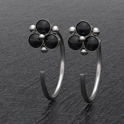 Small Hoop Earrings Onyx - TitaniumFashion