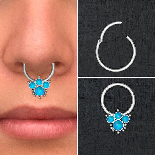 Opal Septum Clicker Hoop Titanium - TitaniumFashion