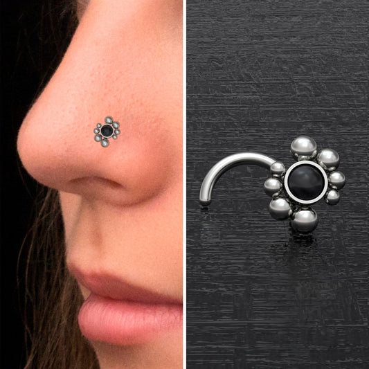 Onyx Nose Stud Ring Titanium - TitaniumFashion