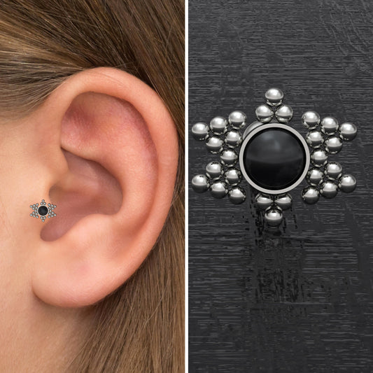Onyx Tragus Piercing Jewelry Titanium - TitaniumFashion