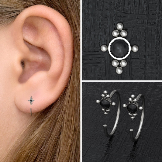 Titanium Small Hoop Earrings Onyx - TitaniumFashion