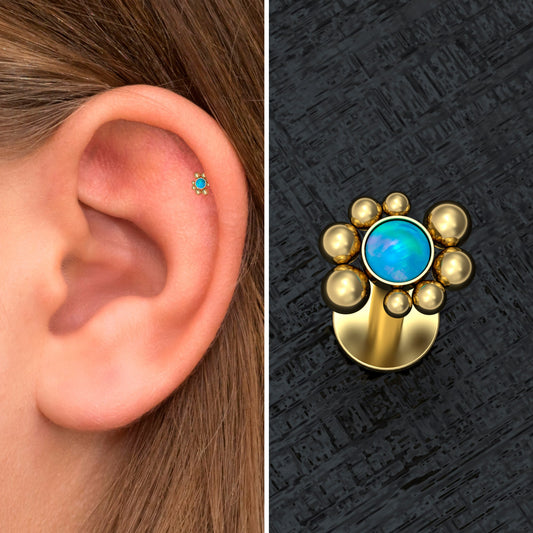 Surgical Steel Flat Back Tragus Earring Opal - TitaniumFashion
