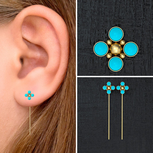 Turquoise Wire Threader Earrings - TitaniumFashion