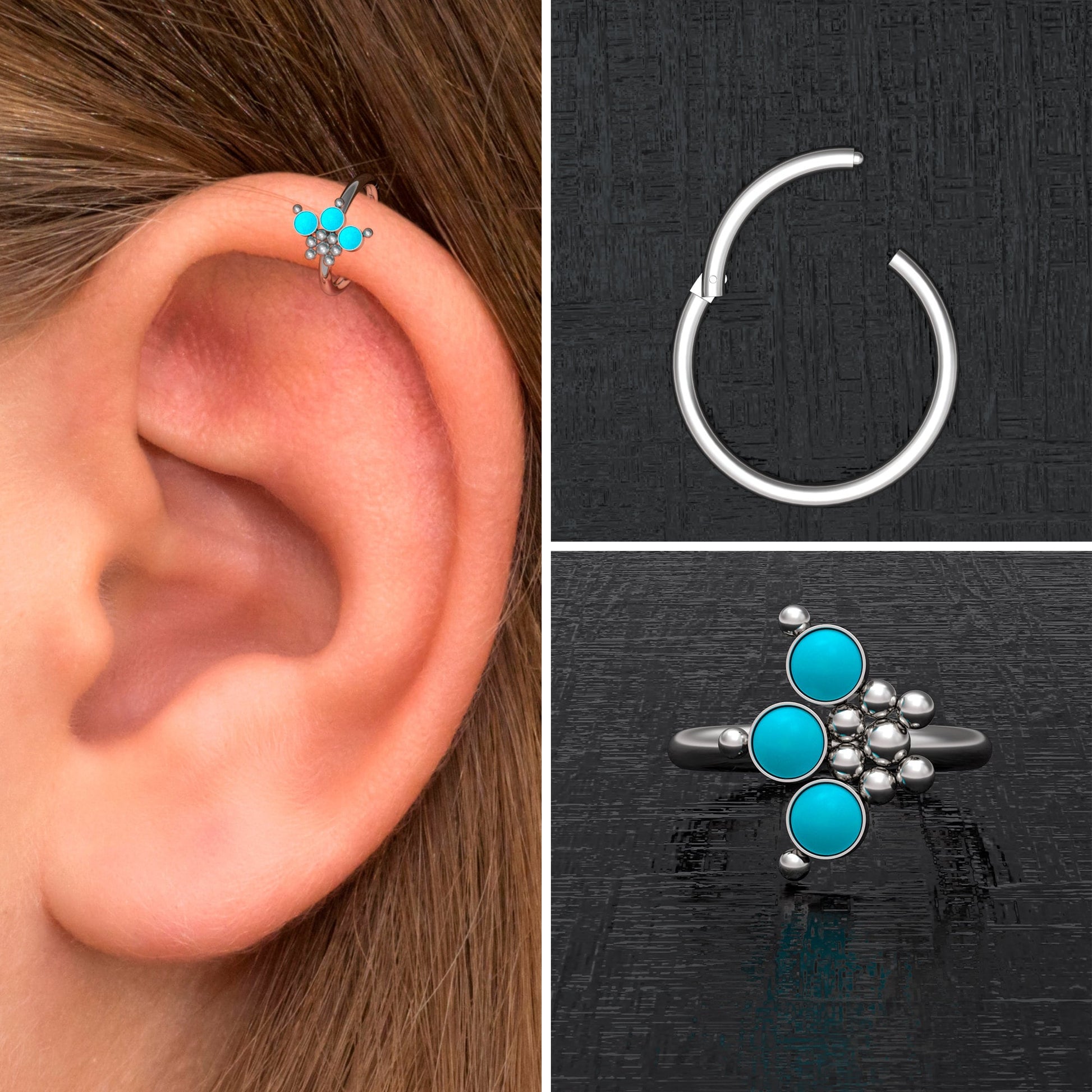 Turquoise Rook Earring Surgical Steel - TitaniumFashion