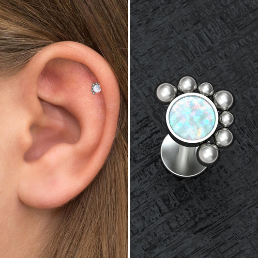 Titanium Flat Back Tragus Earring Opal - TitaniumFashion